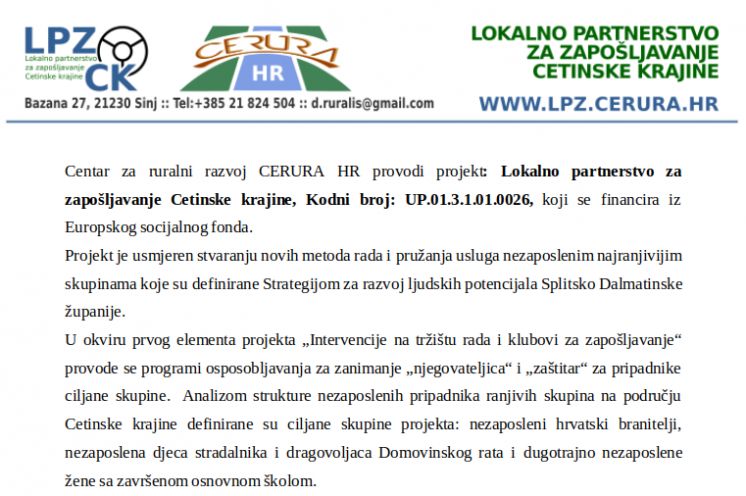 Obavijest - 19. studenoga započinje program osposobljavanja za zanimanje "Njegovateljica"