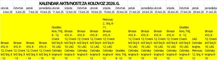 Info kutak - Kolovoz - kalendar aktivnosti